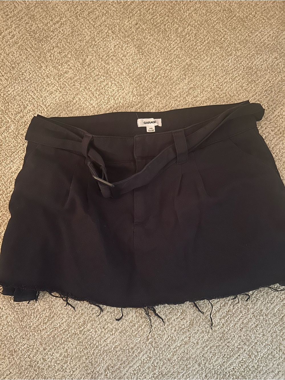 Garage Navy Blue Women's Frayed Hem Belted Mini Skirt
